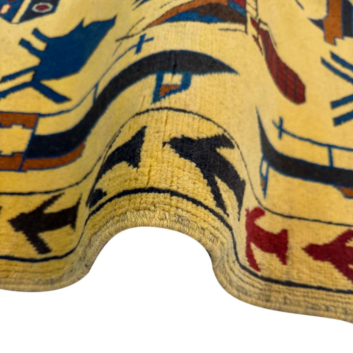 Yellow Afghan War Rug 3' 10" x 5' 10" Hand-Knotted | No. AL12585