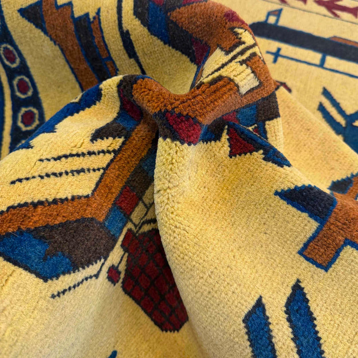 Yellow Afghan War Rug 3' 10" x 5' 10" Hand-Knotted | No. AL12585
