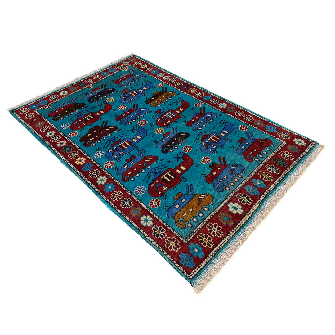Blue Afghan War Rug 2' 9" x 4' 4" Hand-Knotted | No. AL72937