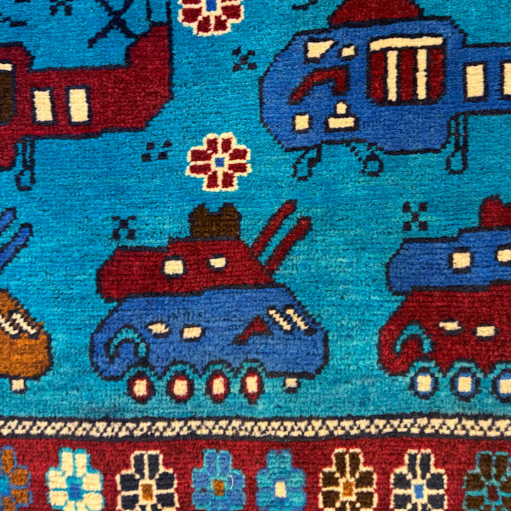 Blue Afghan War Rug 2' 9" x 4' 4" Hand-Knotted | No. AL72937