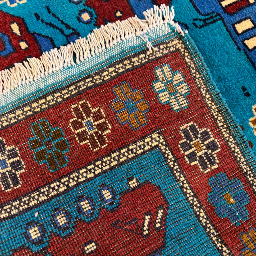 Blue Afghan War Rug 2' 9" x 4' 4" Hand-Knotted | No. AL72937