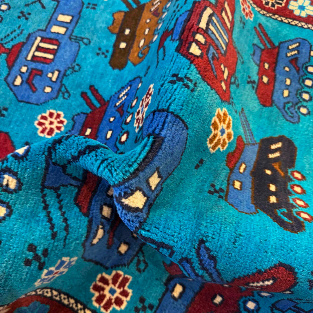 Blue Afghan War Rug 2' 9" x 4' 4" Hand-Knotted | No. AL72937