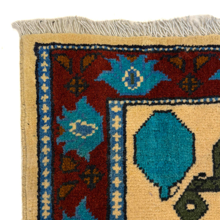 Beige Afghan War Rug 2' 9" x 4' 4" Hand-Knotted pattern