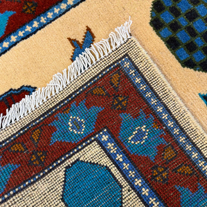Beige Afghan War Rug 2' 9" x 4' 4" Hand-Knotted field
