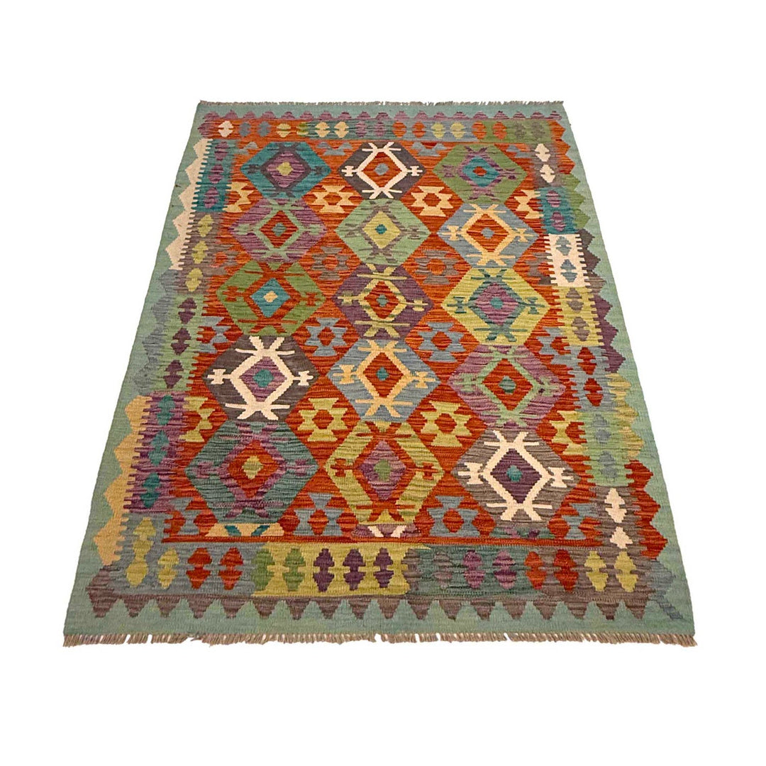 Handmade Turkish Design Wool Kilim 4' 0" x 5' 7" - No. AL85644