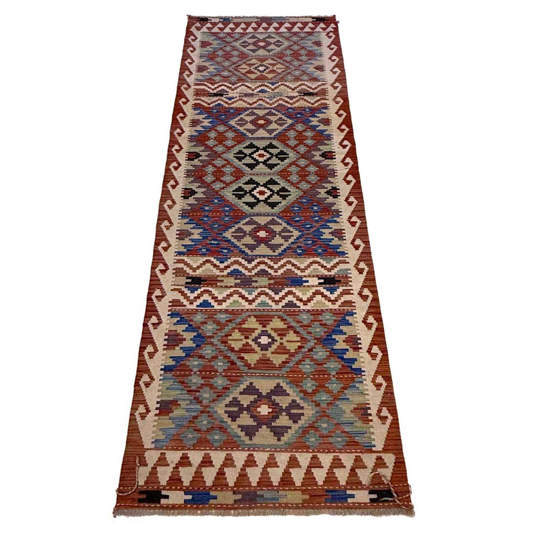 Handmade Turkish Design Wool Kilim Runner 2' 9" x 9' 9" - No. AL95274