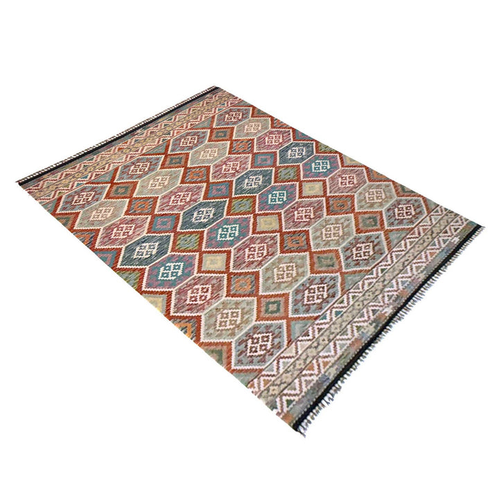 Afghan Kilim Rug 6' 8" x 10' 0" Flat-Weave close-up