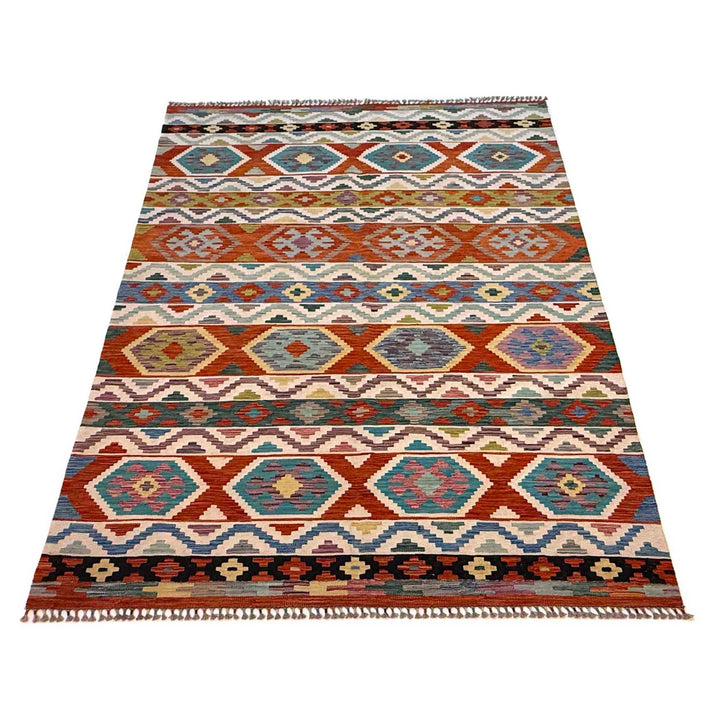 Afghan Kilim Rug 6' 9" x 10' 1" Flat-Weave detail