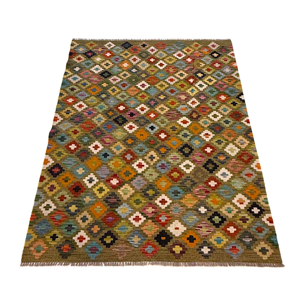 Multi Color ful Flat-Weave Wool Kilim 4' 3" x 6' 0" - No. AL15985