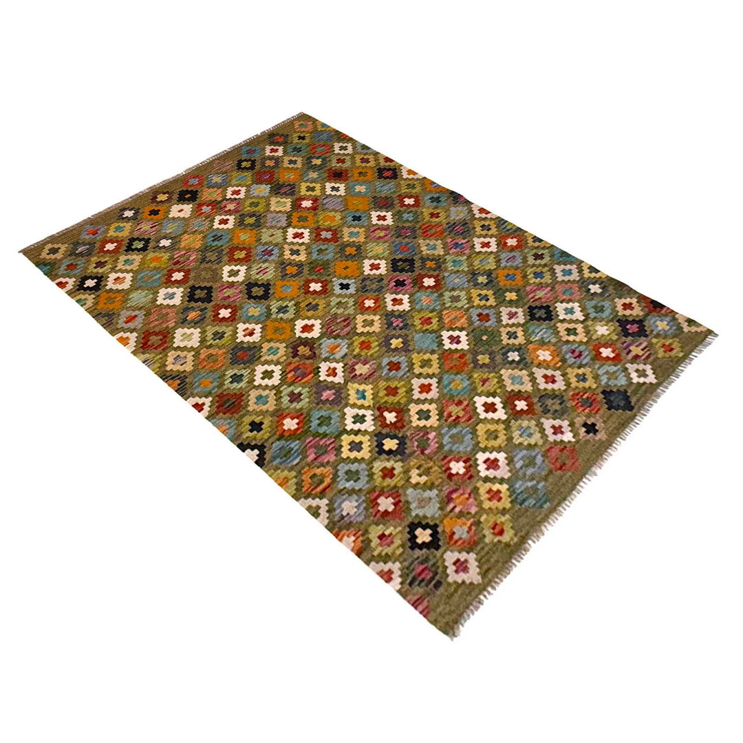Multi Color ful Flat-Weave Wool Kilim 4' 3" x 6' 0" - No. AL15985