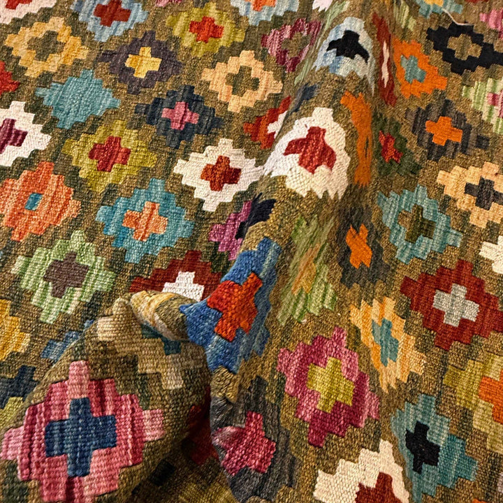 Multi Color ful Flat-Weave Wool Kilim 4' 3" x 6' 0" - No. AL15985