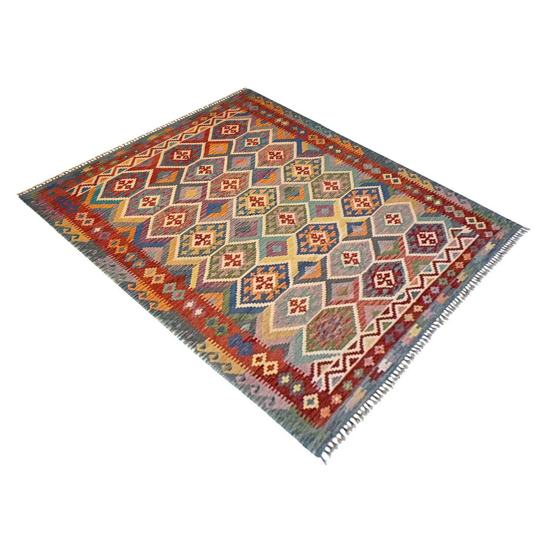 Afghan Kilim Rug 6' 7" x 10' 0" Flat-Weave close-up