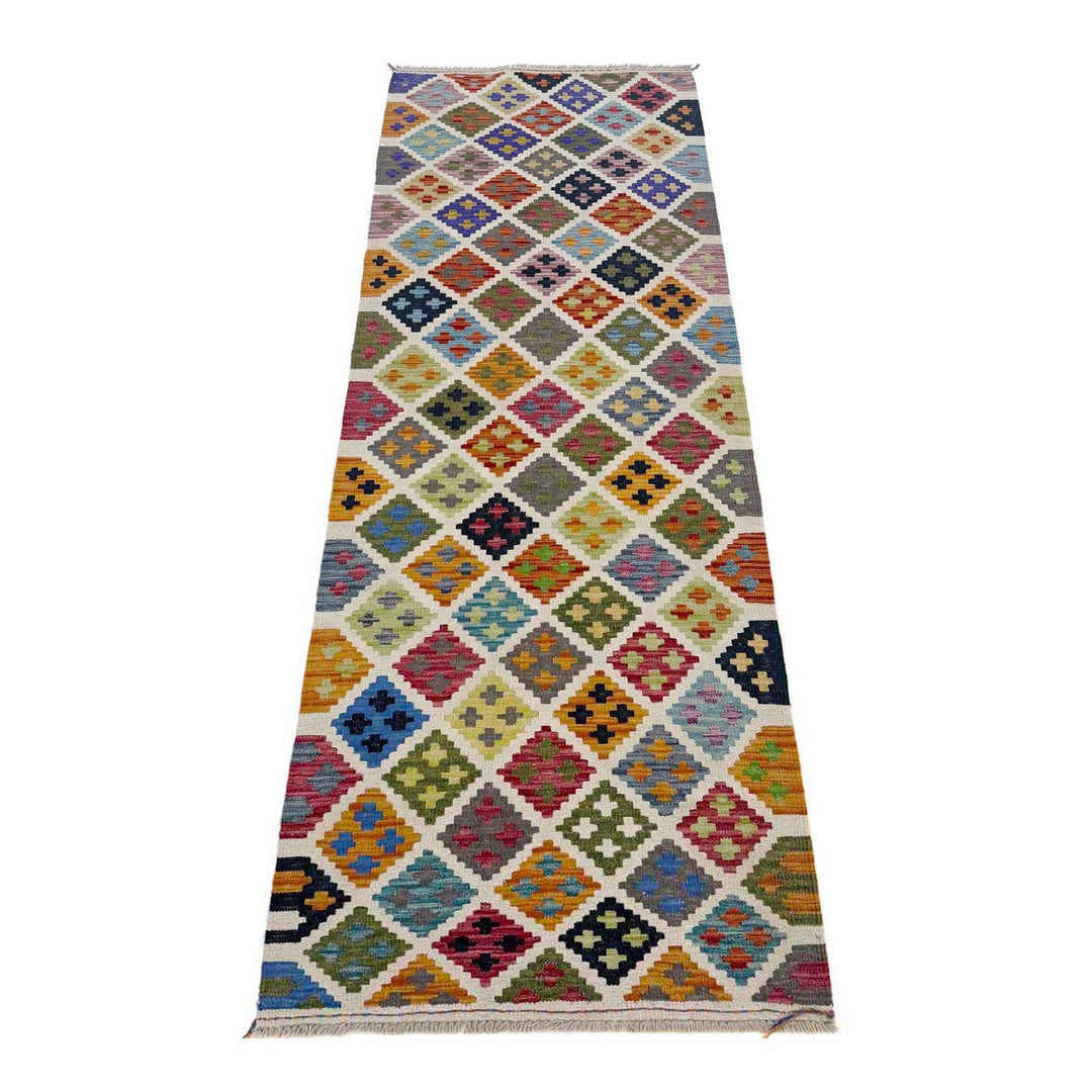 Multi Color ful Flat-Weave Wool Kilim Runner 2' 8" x 9' 7" - No. AL72275
