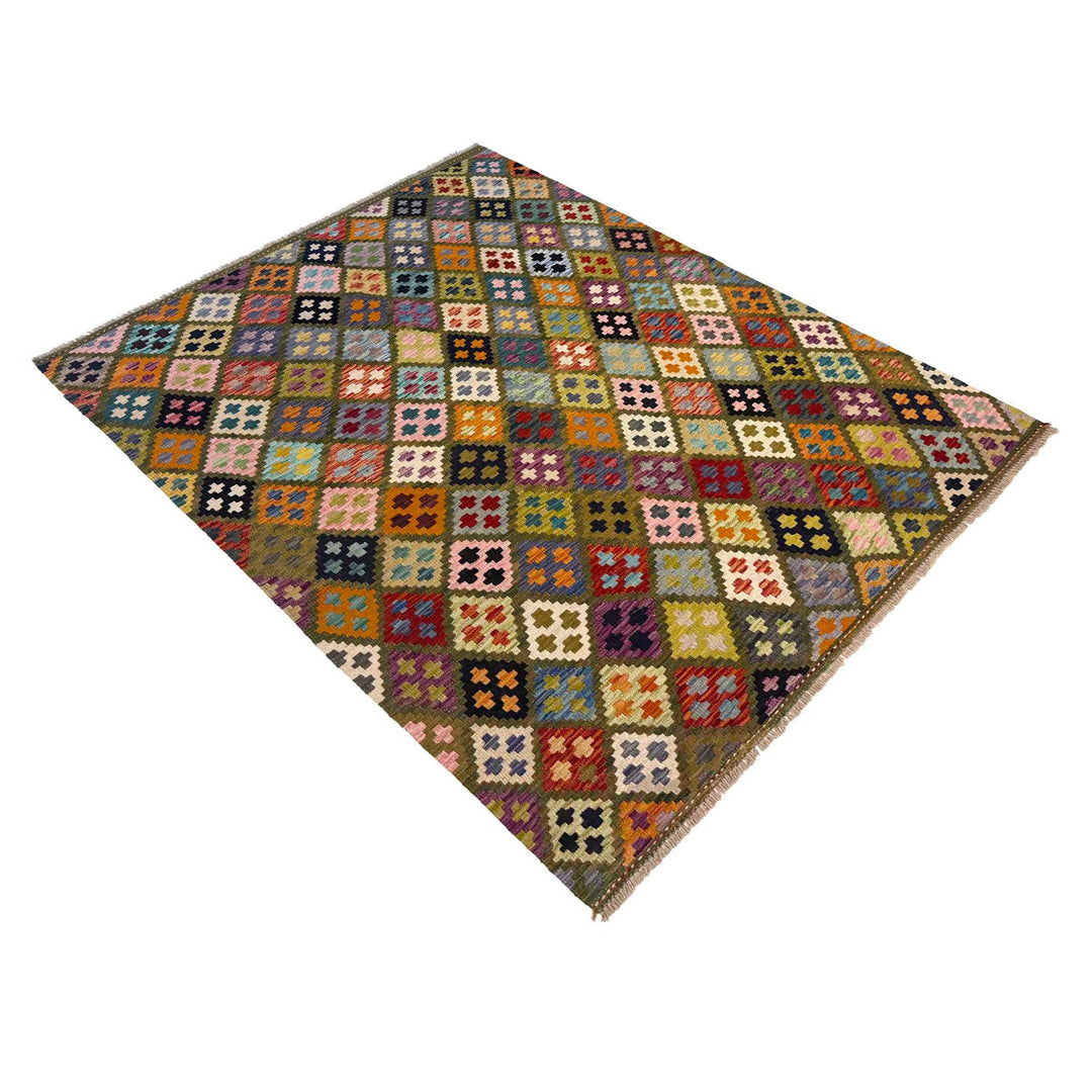 Handmade Afghan Vegetable Kilim 5' 1" x 6' 8" - No. AL85983