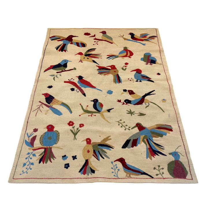 Beige Color Embroidery Flat Weave Kilim 4' 0" x 6' 0" - No. AL72512