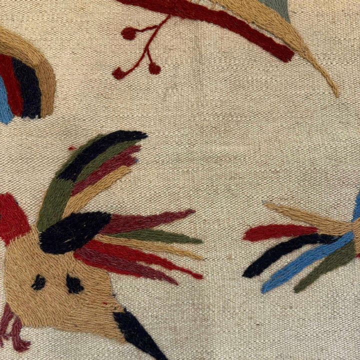 Beige Color Embroidery Flat Weave Kilim 4' 0" x 6' 0" - No. AL72512