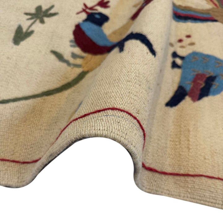 Beige Color Embroidery Flat Weave Kilim 4' 0" x 6' 0" - No. AL72512