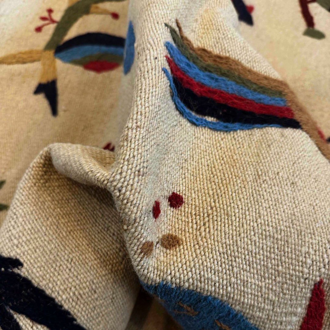 Beige Color Embroidery Flat Weave Kilim 4' 0" x 6' 0" - No. AL72512