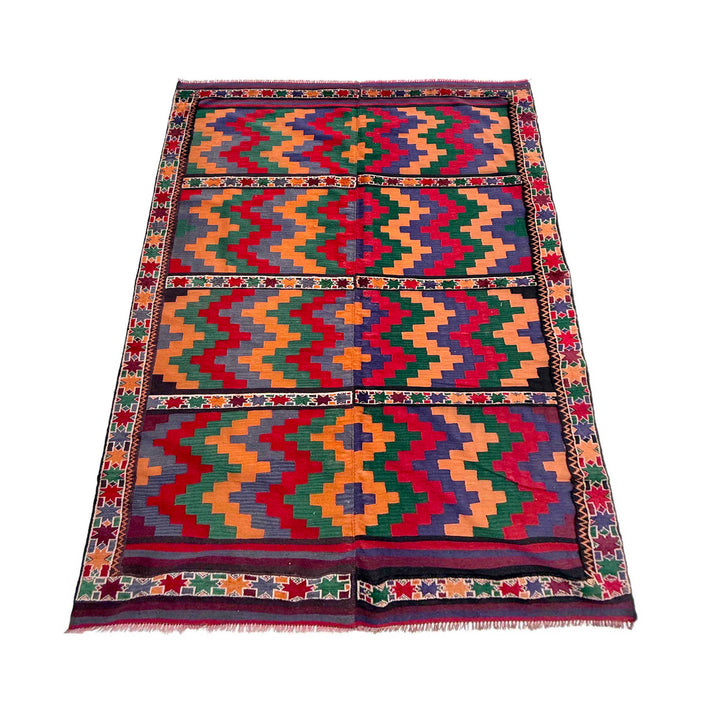 Afghan Vintage Kilim Rug 5'6" x 8'5" Flat-Weave | No. AL91322