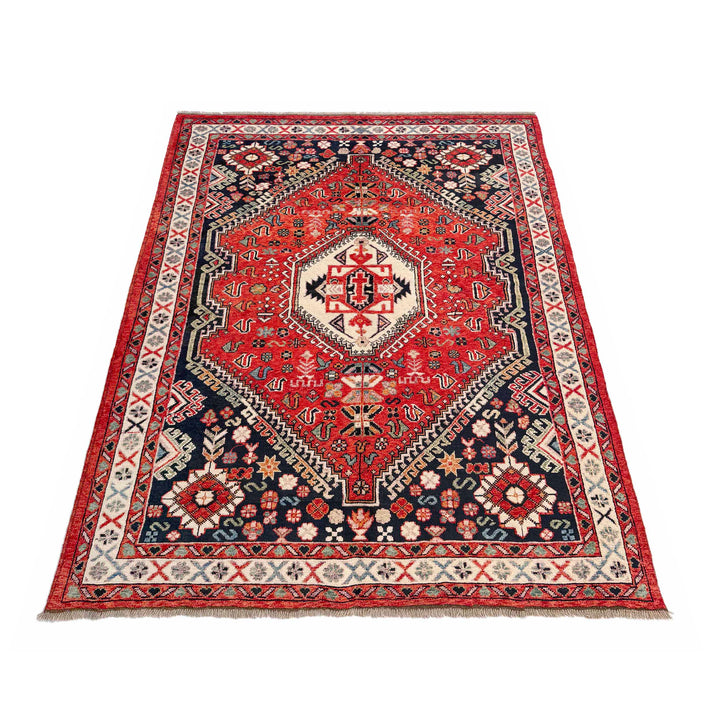 Red Afghan Shirazi Rug 6' 7" x 9' 7" Hand-Knotted detail