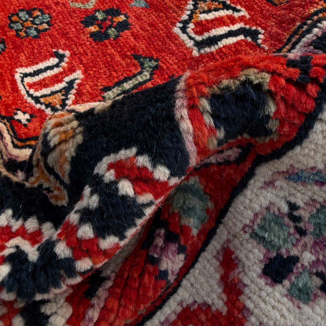 Red Afghan Shirazi Rug 6' 7" x 9' 7" Hand-Knotted texture