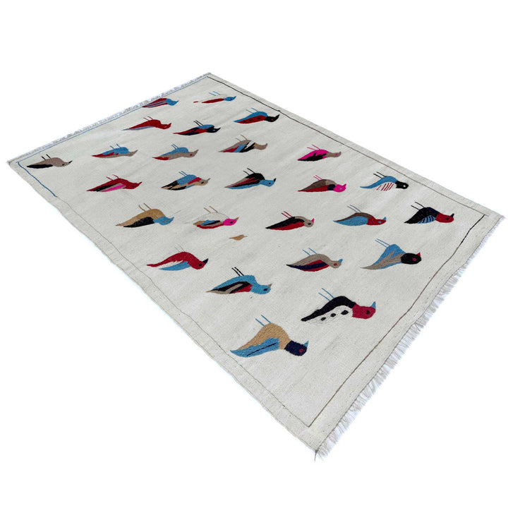 Beige Pakistani Embroidery Kelim Rug 3' 3" x 5' 9" Hand-Knotted | No. AL73874