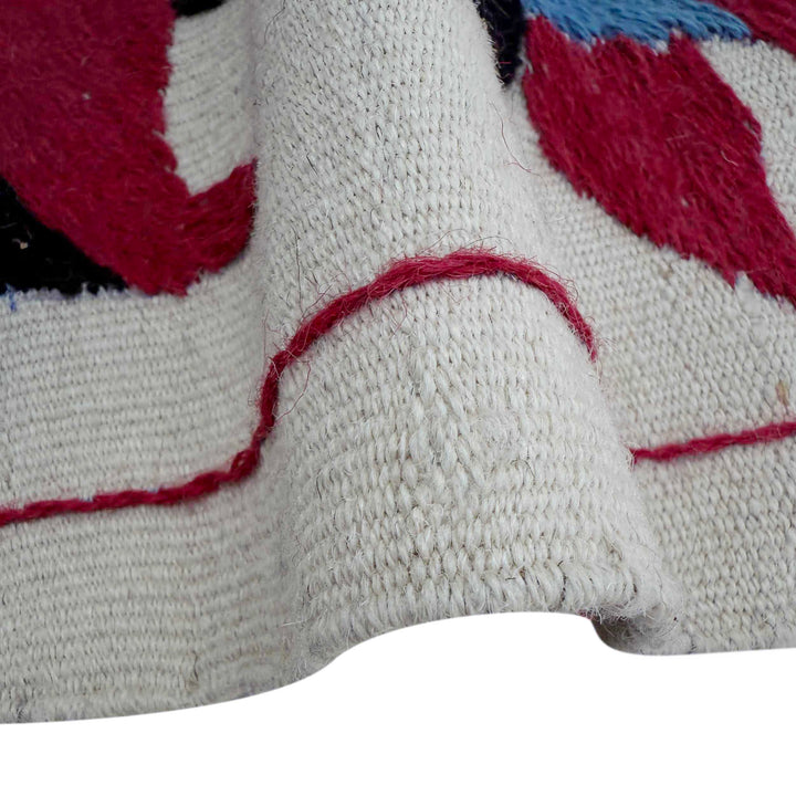 Beige Pakistani Embroidery Kilim Rug 3' 10" x 6' 4" Flat-Weave field