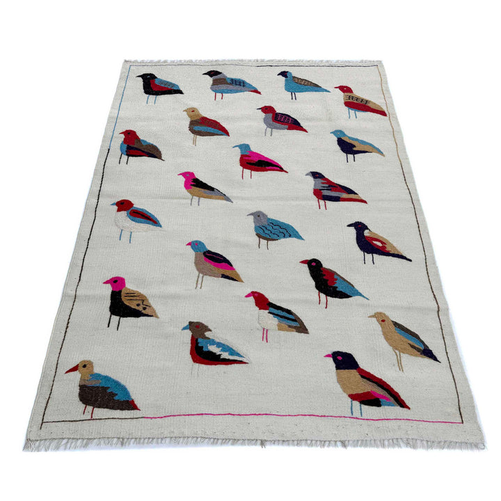 Beige Pakistani Embroidery Kilim Rug 3' 2" x 5' 0" Flat-Weave | No. AL55940