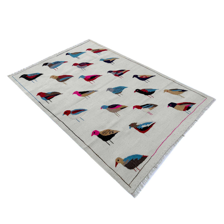 Beige Pakistani Embroidery Kilim Rug 3' 2" x 5' 0" Flat-Weave | No. AL55940