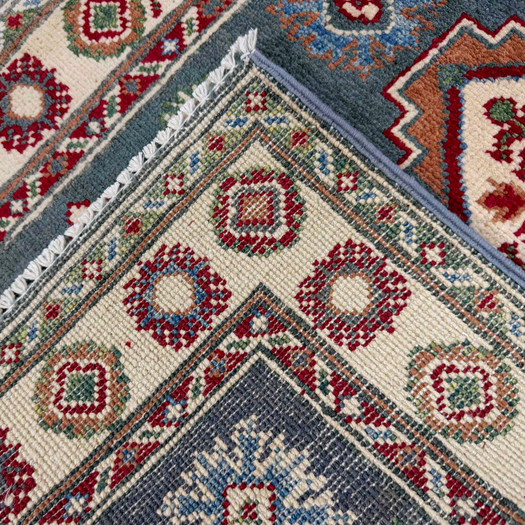 Gray Afghan Kazak Rug 2' 6" x 9' 9" Hand-Knotted border