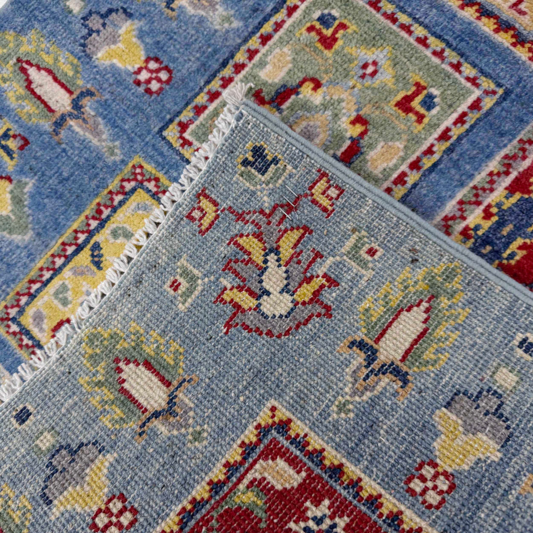 Blue Afghan Bakhtiar Runner Rug 2' 8" x 9' 8" Hand-Knotted border