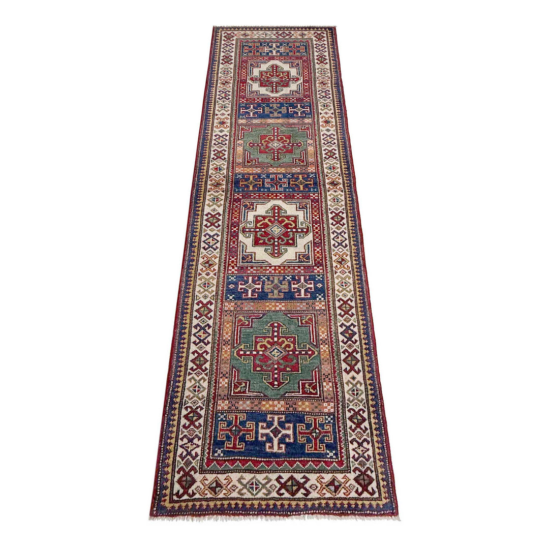Afghan Kazak Runner Rug 2' 5" x 10' 2" Hand-Knotted detail