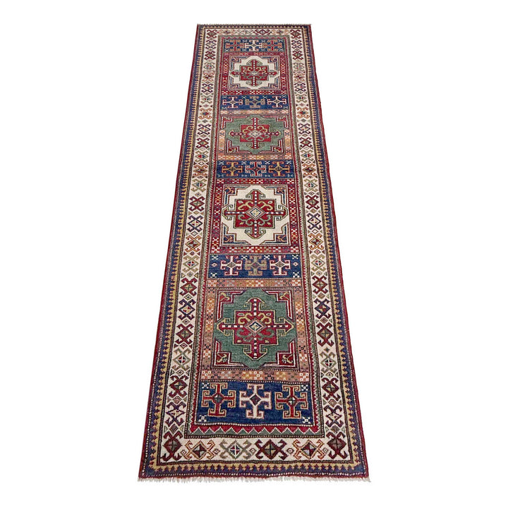 Afghan Kazak Runner Rug 2' 5" x 10' 2" Hand-Knotted detail