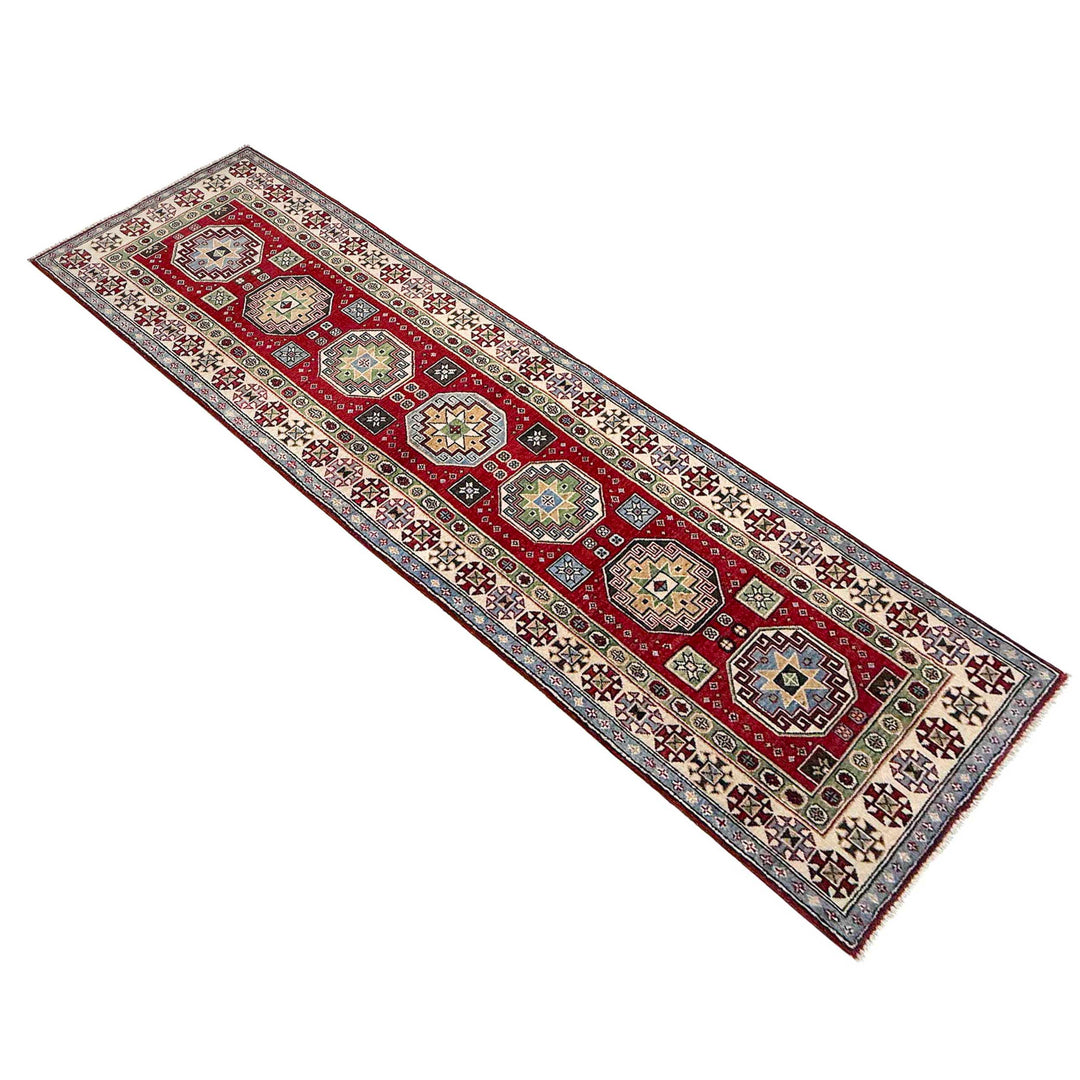 Red Afghan Kazak Rug 2' 8" x 9' 10" Hand-Knotted | No. AL69372
