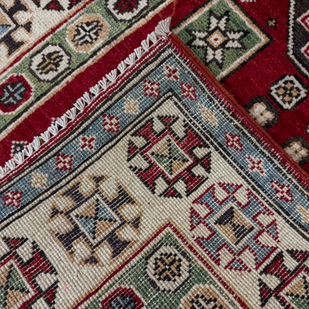 Red Afghan Kazak Rug 2' 8" x 9' 10" Hand-Knotted | No. AL69372