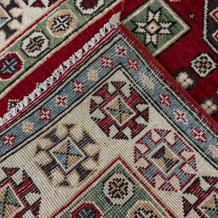Red Afghan Kazak Rug 2' 8" x 9' 10" Hand-Knotted | No. AL69372