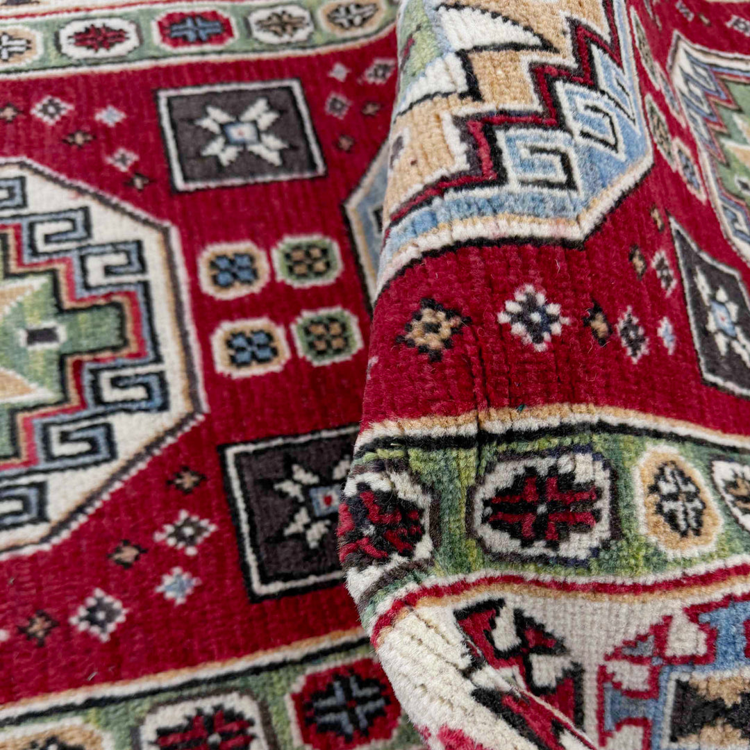 Red Afghan Kazak Rug 2' 8" x 9' 10" Hand-Knotted | No. AL69372