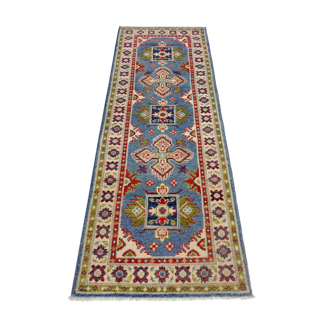 Blue Afghan Kazak Rug 2' 0" x 6' 0" Hand-Knotted | No. AL46124