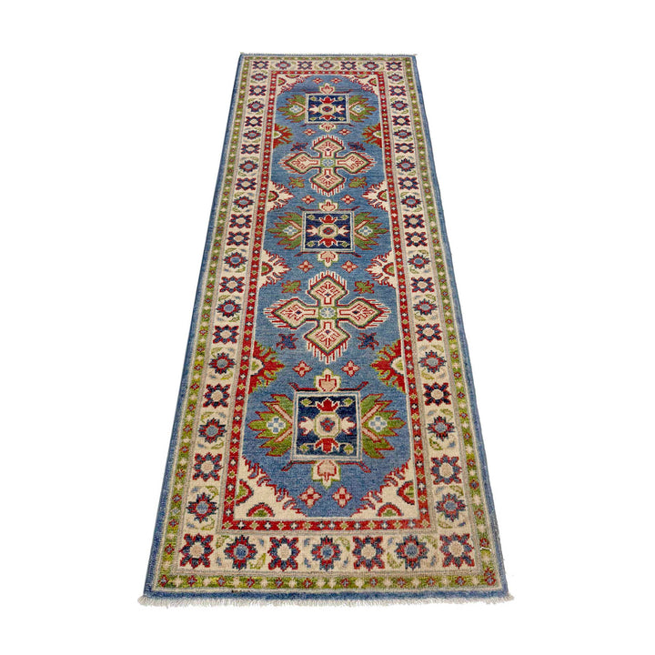 Blue Afghan Kazak Rug 2' 0" x 6' 0" Hand-Knotted | No. AL46124