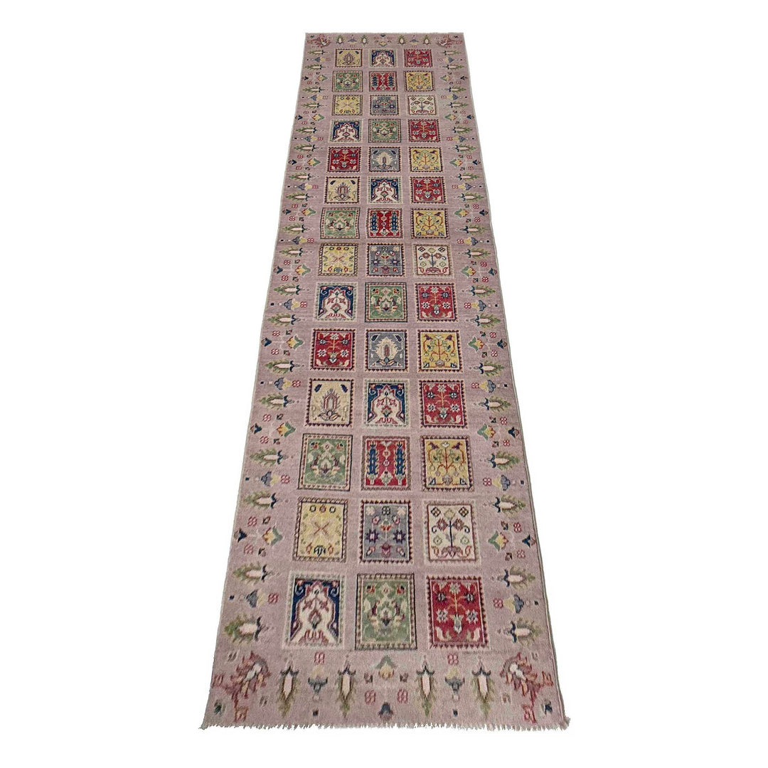 Pink Afghan Bakhtiar Runner Rug 2' 9" x 10' 2" Hand-Knotted detail