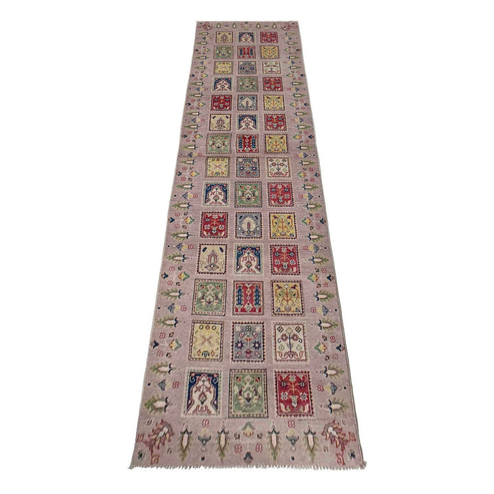 Pink Afghan Bakhtiar Runner Rug 2' 9" x 10' 2" Hand-Knotted detail