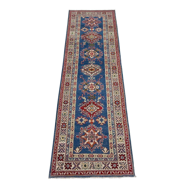 Blue Afghan Kazak Rug 2' 7" x 9' 5" Hand-Knotted | No. AL25187