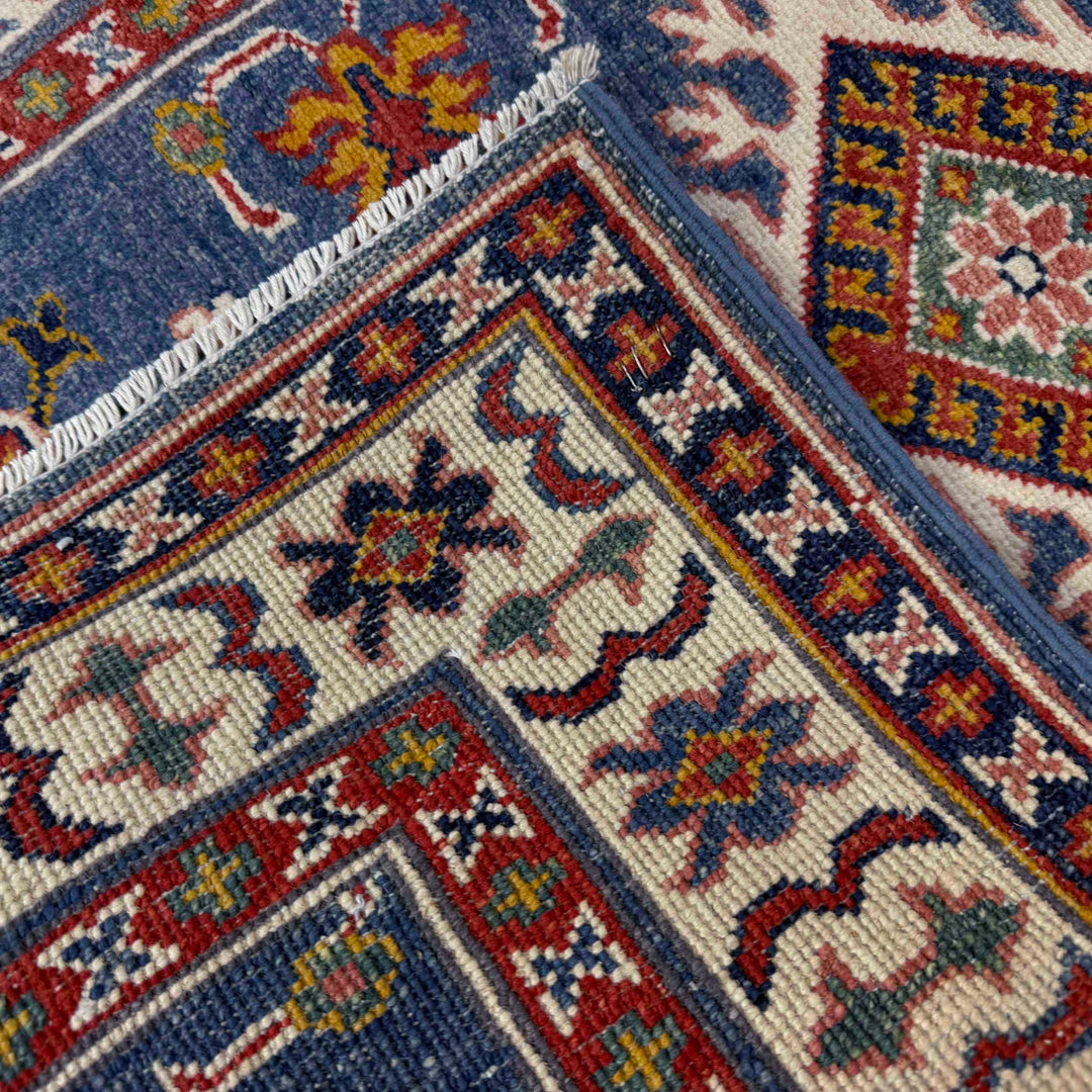 Blue Afghan Kazak Rug 2' 9" x 9' 7" Hand-Knotted border