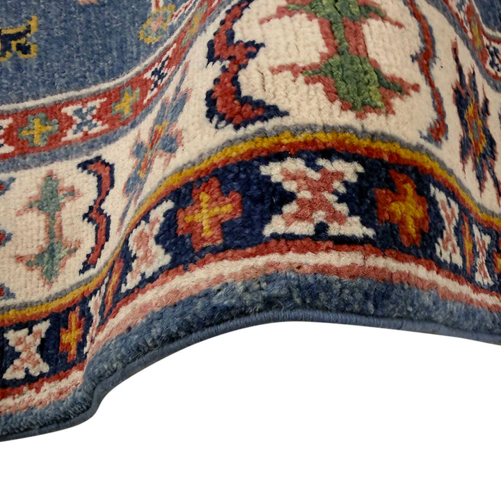 Blue Afghan Kazak Rug 2' 9" x 9' 7" Hand-Knotted field