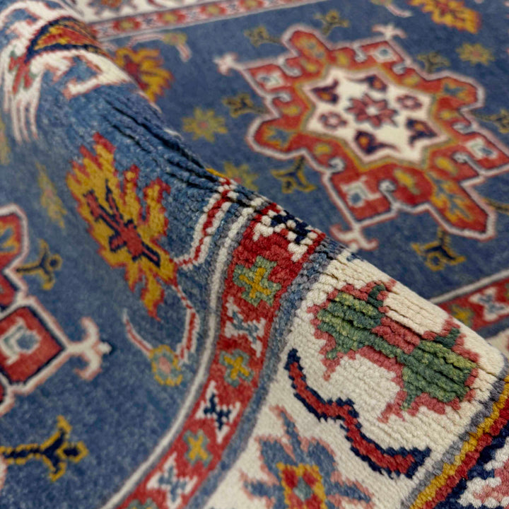 Blue Afghan Kazak Rug 2' 9" x 9' 7" Hand-Knotted texture