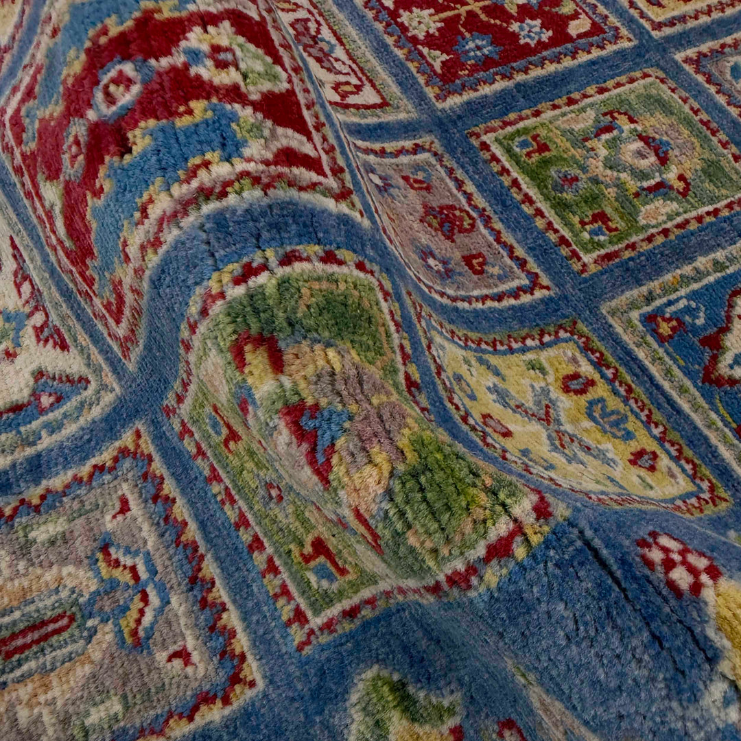 Blue Afghan Bakhtiar Rug 2' 7" x 9' 6" Hand-Knotted texture