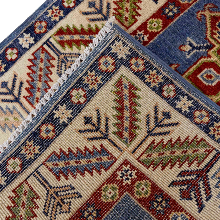 Blue Afghan Kazak Rug 2' 8" x 9' 9" Hand-Knotted border