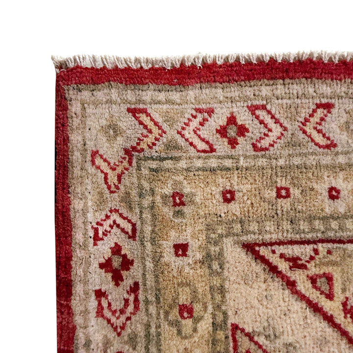 Red Afghan Kazak Rug 6' 8" x 9' 8" Hand-Knotted pattern