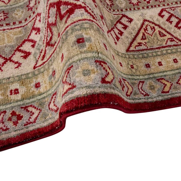 Red Afghan Kazak Rug 6' 8" x 9' 8" Hand-Knotted field