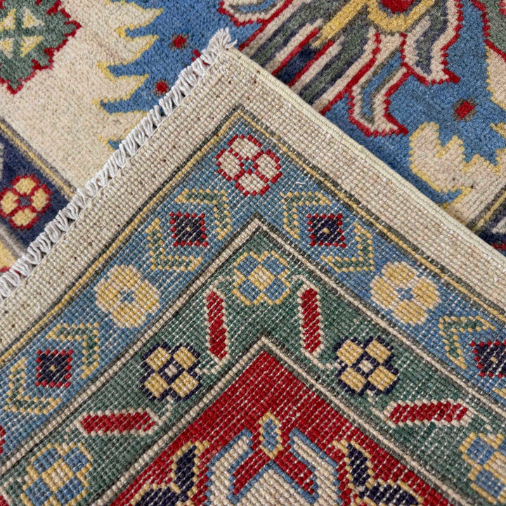 Beige Afghan Kazak Rug 6' 6" x 10' 0" Hand-Knotted | No. AL71456